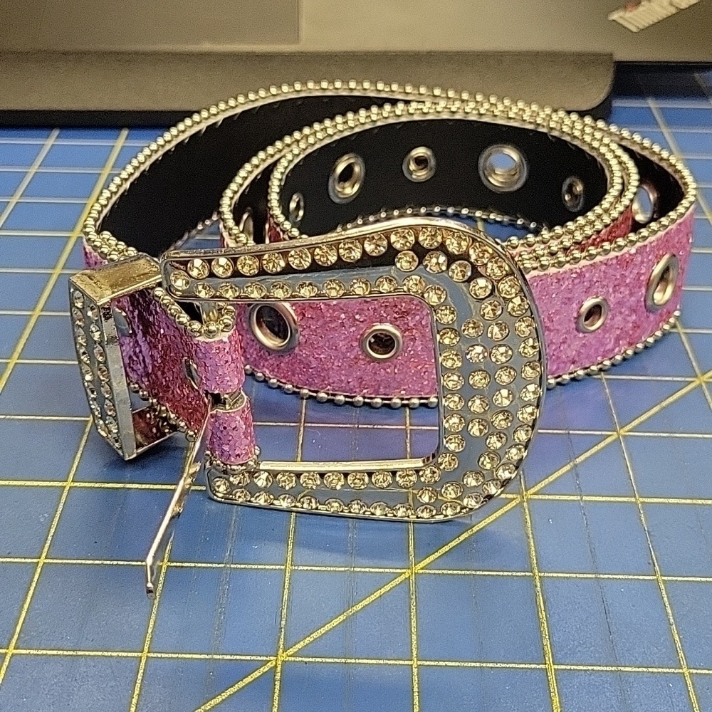Western Glittered Pink Rhinestone 45" Pleather Belt